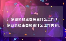 厂家业务员主要负责什么工作(厂家业务员主要负责什么工作内容)