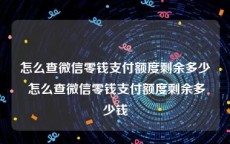 怎么查微信零钱支付额度剩余多少 怎么查微信零钱支付额度剩余多少钱