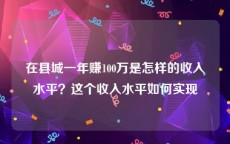 在县城一年赚100万是怎样的收入水平？这个收入水平如何实现