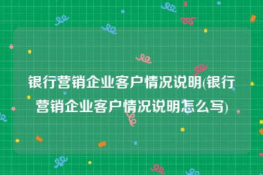 银行营销企业客户情况说明(银行营销企业客户情况说明怎么写)