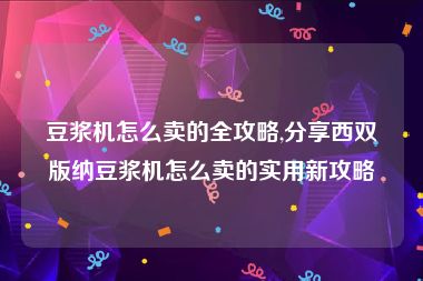 豆浆机怎么卖的全攻略,分享西双版纳豆浆机怎么卖的实用新攻略