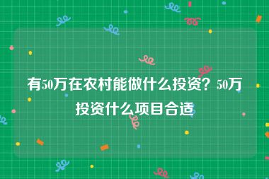 有50万在农村能做什么投资？50万投资什么项目合适