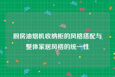 厨房油烟机收纳柜的风格搭配与整体家居风格的统一性