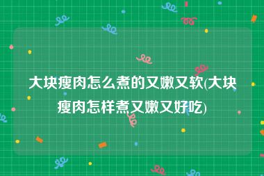 大块瘦肉怎么煮的又嫩又软(大块瘦肉怎样煮又嫩又好吃)