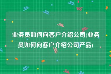 业务员如何向客户介绍公司(业务员如何向客户介绍公司产品)