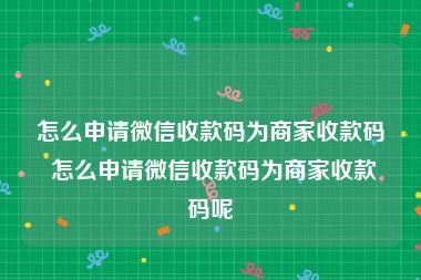 怎么申请微信收款码为商家收款码 怎么申请微信收款码为商家收款码呢