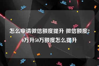 怎么申请微信额度提升 微信额度20万升50万额度怎么提升