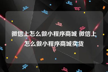 微信上怎么做小程序商城 微信上怎么做小程序商城卖货