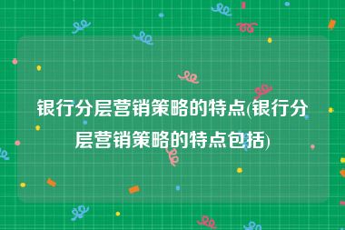 银行分层营销策略的特点(银行分层营销策略的特点包括)