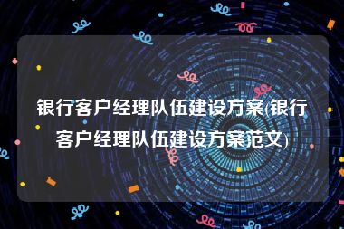 银行客户经理队伍建设方案(银行客户经理队伍建设方案范文)