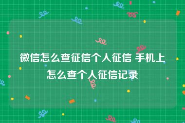 微信怎么查征信个人征信 手机上怎么查个人征信记录