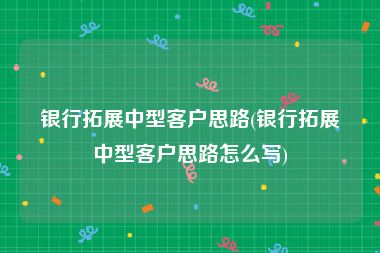 银行拓展中型客户思路(银行拓展中型客户思路怎么写)