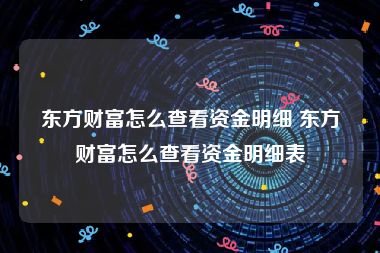 东方财富怎么查看资金明细 东方财富怎么查看资金明细表