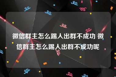 微信群主怎么踢人出群不成功 微信群主怎么踢人出群不成功呢