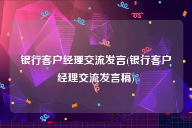 银行客户经理交流发言(银行客户经理交流发言稿)