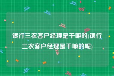 银行三农客户经理是干嘛的(银行三农客户经理是干嘛的呢)