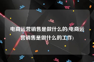 电商运营销售是做什么的(电商运营销售是做什么的工作)