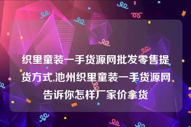 织里童装一手货源网批发零售提货方式,池州织里童装一手货源网告诉你怎样厂家价拿货