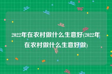 2022年在农村做什么生意好(2022年在农村做什么生意好做)