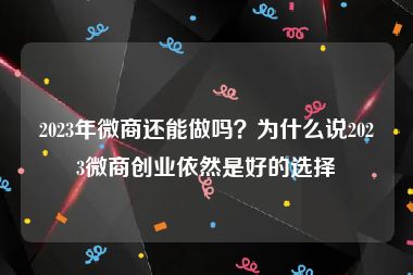 2023年微商还能做吗？为什么说2023微商创业依然是好的选择