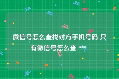 微信号怎么查找对方手机号码 只有微信号怎么查 *** 