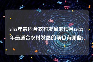 2022年最适合农村发展的项目(2022年最适合农村发展的项目有哪些)