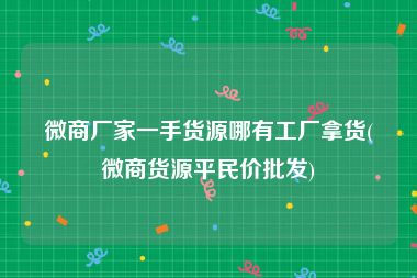 微商厂家一手货源哪有工厂拿货(微商货源平民价批发)