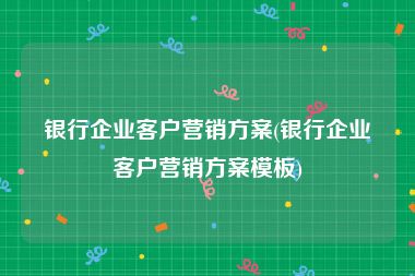 银行企业客户营销方案(银行企业客户营销方案模板)