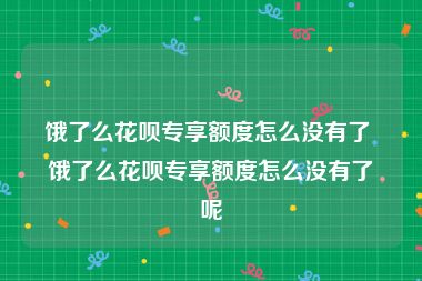 饿了么花呗专享额度怎么没有了 饿了么花呗专享额度怎么没有了呢