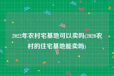 2022年农村宅基地可以卖吗(2020农村的住宅基地能卖吗)