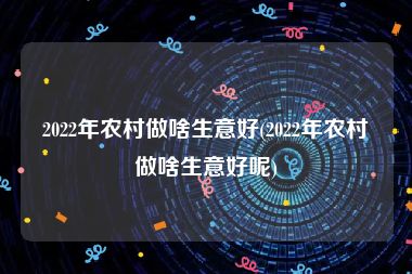 2022年农村做啥生意好(2022年农村做啥生意好呢)