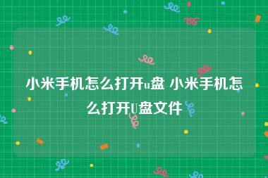 小米手机怎么打开u盘 小米手机怎么打开U盘文件