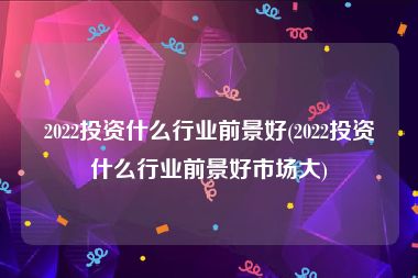 2022投资什么行业前景好(2022投资什么行业前景好市场大)