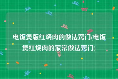 电饭煲版红烧肉的做法窍门(电饭煲红烧肉的家常做法窍门)