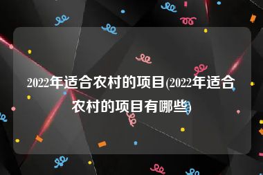 2022年适合农村的项目(2022年适合农村的项目有哪些)