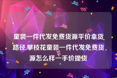 童装一件代发免费货源平价拿货路径,攀枝花童装一件代发免费货源怎么样一手价提货