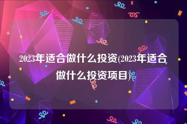 2023年适合做什么投资(2023年适合做什么投资项目)