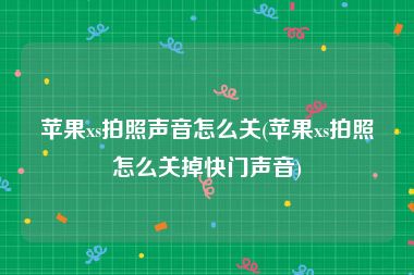 苹果xs拍照声音怎么关(苹果xs拍照怎么关掉快门声音)