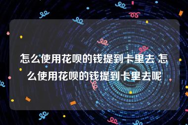 怎么使用花呗的钱提到卡里去 怎么使用花呗的钱提到卡里去呢