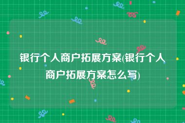 银行个人商户拓展方案(银行个人商户拓展方案怎么写)