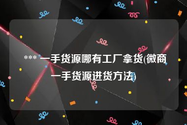  *** 一手货源哪有工厂拿货(微商一手货源进货方法)