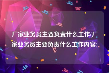 厂家业务员主要负责什么工作(厂家业务员主要负责什么工作内容)