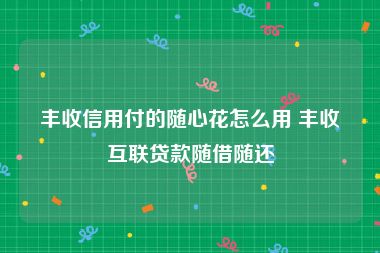 丰收信用付的随心花怎么用 丰收互联贷款随借随还