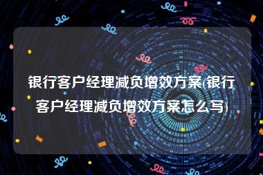 银行客户经理减负增效方案(银行客户经理减负增效方案怎么写)