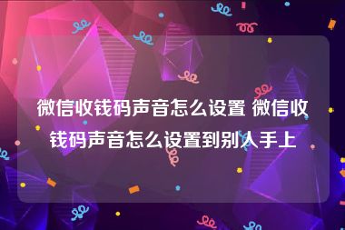 微信收钱码声音怎么设置 微信收钱码声音怎么设置到别人手上