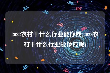 2022农村干什么行业能挣钱(2022农村干什么行业能挣钱呢)