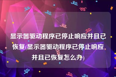 显示器驱动程序已停止响应并且已恢复(显示器驱动程序已停止响应并且已恢复怎么办)