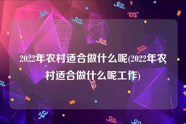 2022年农村适合做什么呢(2022年农村适合做什么呢工作)