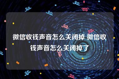 微信收钱声音怎么关闭掉 微信收钱声音怎么关闭掉了