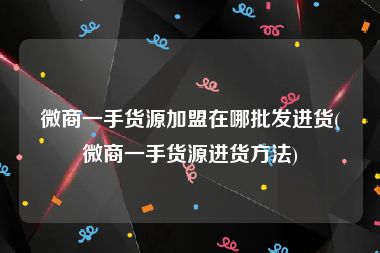 微商一手货源加盟在哪批发进货(微商一手货源进货方法)